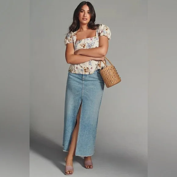 NWT Size S - By Anthropologie Puff-Sleeve Peplum Top (100% Cotton) - Picture 6 of 12